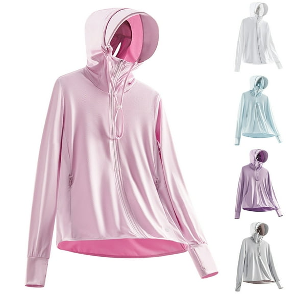 BADHUB Women's UPF 50 Sun Protection Jacket with Hoodie Brim Thumb Hole Long Sleeve Lightweight Outdoor HIking Fishing Shirts Purple XL