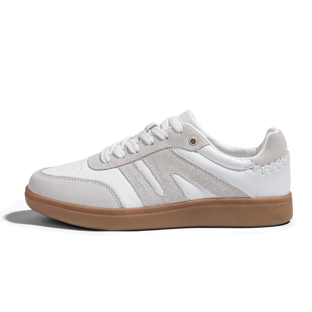 Zapatillas LUCKY STEP para mujer, clásicas, retro, suela de goma, piel blanco/gris