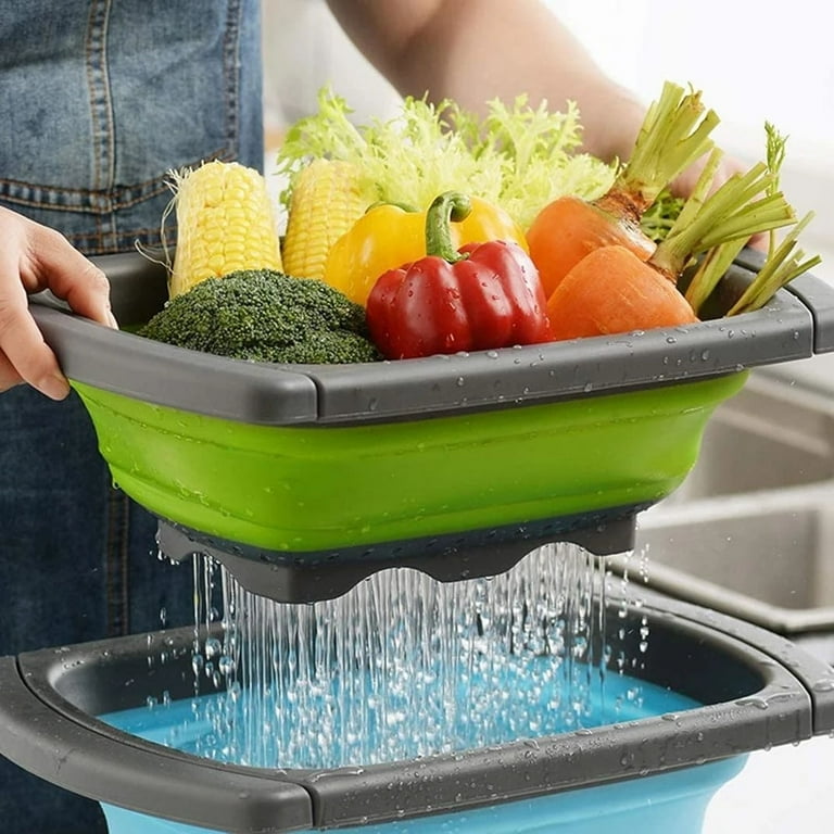 Collapsible Colander Strainer Large Silicone Food Strainer Over the Sink Foldable Colander with Expanded Handles for Draining Pasta Fruits