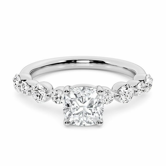 Lina Jewel 14K White Gold Plated 2.13 Ct Cushion Cut Engagement Ring - Lab-Created Diamond Solitaire Rings - Accent Stones Bridal Ring - Wedding Proposal Jewellery Gift - Classic Prong Setting Ring