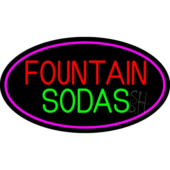 Fountain Sodas With Glass LED Neon Sign 20 x 37 - inches, Black Square Cut Acrylic Backing, with Dimmer - Bright and Premium built indoor LED Neon Sign for Defence Force.