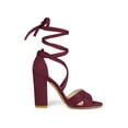 thumbnail image 3 of BLISSFUL STEP Women's Sandals Solid Crisscross Block Heels High Heel Lace up Sandals Burgundy 9, 3 of 7