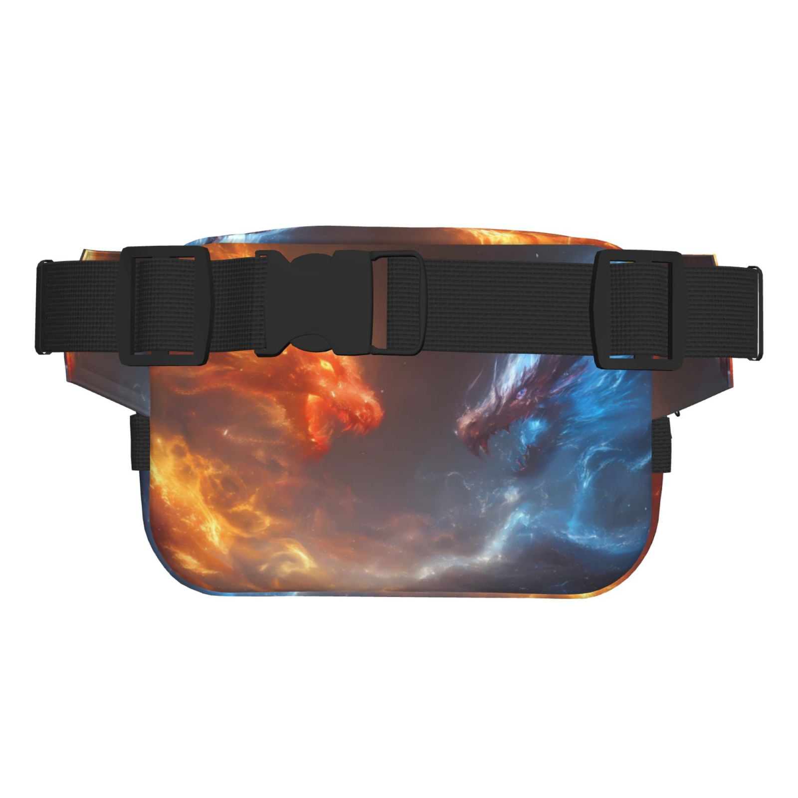 Picia Red And Blue Fire Dragon D Print Square Double-Layer Waist Bag Mini Adjustable Waist Belt Bag Exercise Running Travel Hiking