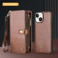 thumbnail image 5 of 2 In 1 Wallet Phone Case for Apple iPhone 14, Detachable Magnetic Back Cover with Cards Holder Zipper Pocket Hand Wrist RFID Blocking Snap Closure Shockproof Case for iPhone 14, Brown, 5 of 7