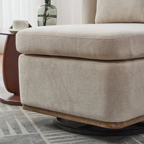 BSHTI 25.2" Wide Modern Chenille Cushioned Armless Metal Base 360°Swivel Chair with Pillow,Suitable for Living Room,Family Room,Bedroom,Lounge Area,Office.Beige