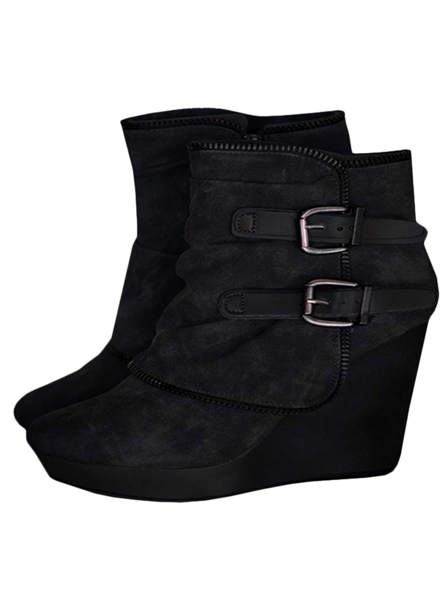 round toe wedge boots