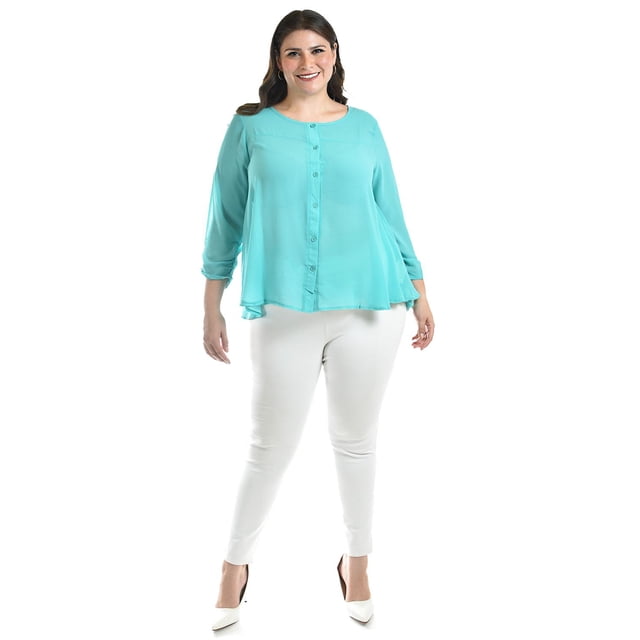 Blusa con abertura en espalda Roman Fashion Talla Extra 8035 Menta verde claro 42