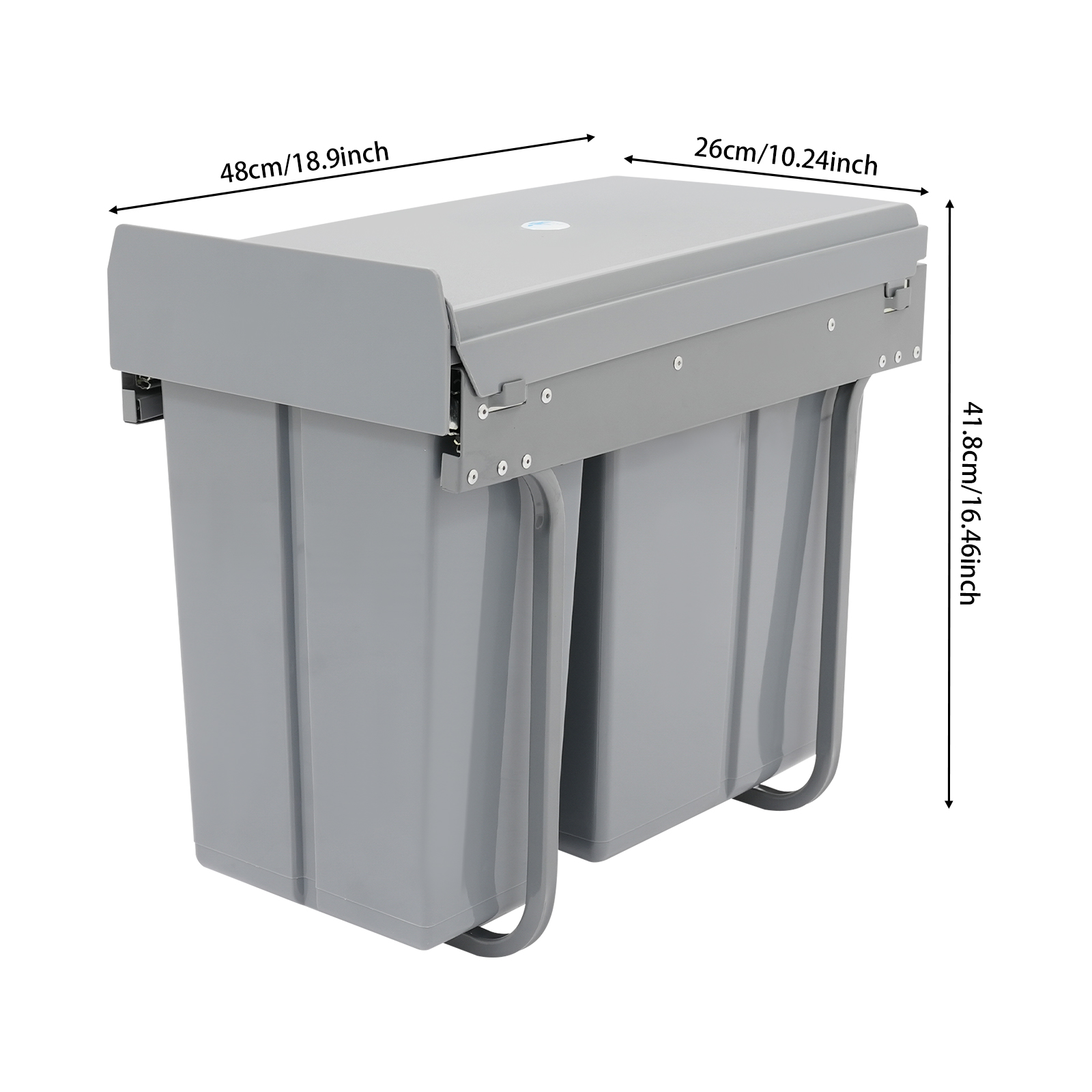 Grey Pull Out Trash Can Under Cabinet with Lid, 10L+20L(2.64+5.28Gal) Dual Bin Kitchen Garbage Can, Hidden Under Sink Trash Can with Ordinary Rail