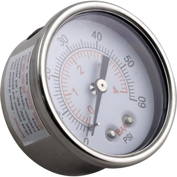 Pressure Gauge, WW Clearwater II, 1/4"mpt, 0-60psi, Back Mount