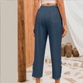 thumbnail image 6 of Women Casual Elastic Waist Linen Crop Pants Wide Leg Loose Side Lace Palazzo Pants with Pockets Summer Beach Gauze Trousers, 6 of 7