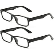 Clear Lens Glasses Black Frame Spring Hinged Rectangular Glasses Frame Men Women with Pouch 2 Pack