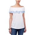 thumbnail image 1 of Style & Co. Womens Ruffled Knit Blouse, White, Large, 1 of 1