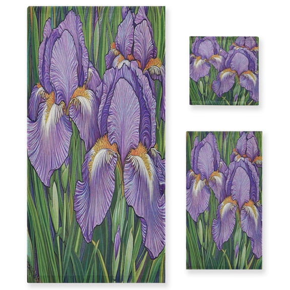 Wobogo Purple Iris Ultra Soft 3 Pack Cotton Towel Set Includes 1 Bath Towel 1 Face Towel and 1 Washcloth for Everyday Use Lightweight and Compact