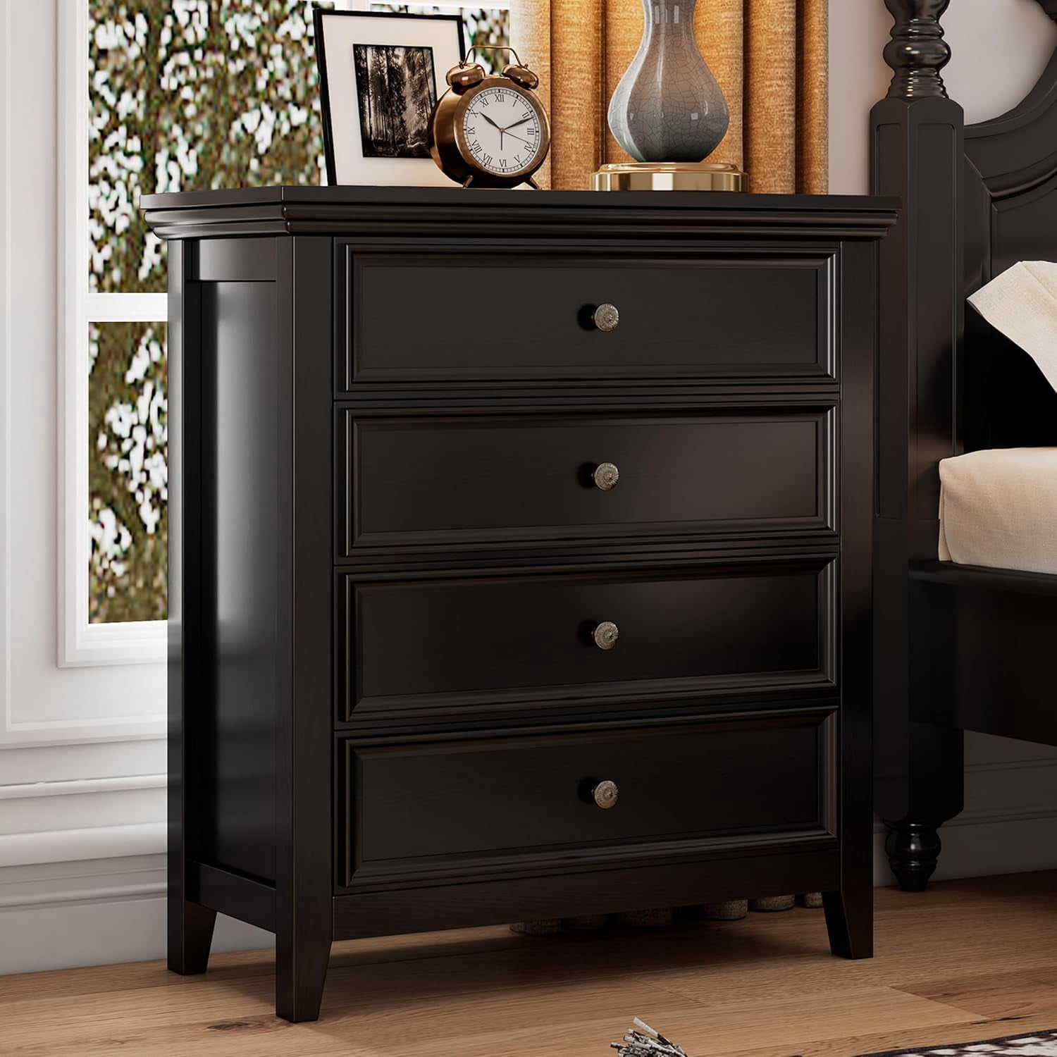 BOSHIRO 4-Drawer Modern Dresser for Bedroom, Tall Storage Chest Organizer with Sleek Black Finish