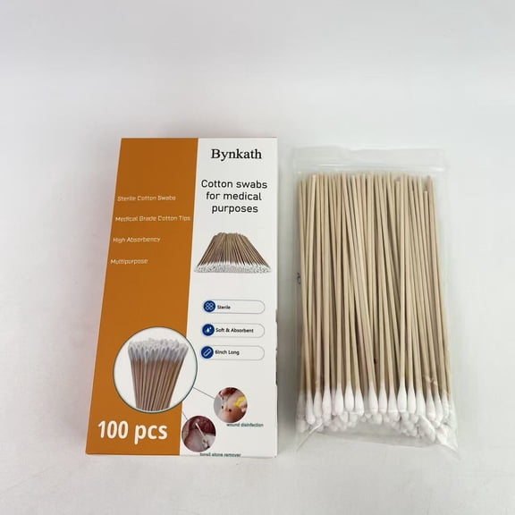 Bynkath Cotton swabs for medical purposes,Sterile Cotton Tipped Applicators,  Long Cotton Swabs, Wood Shaft Medical Swabs