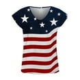 thumbnail image 4 of OAVQHLG3B 4th of July Outfits for Women American Flag T Shirt Short Sleeve V-Neck Flag Printed Casual T-shirt Tops Blouse, 4 of 5