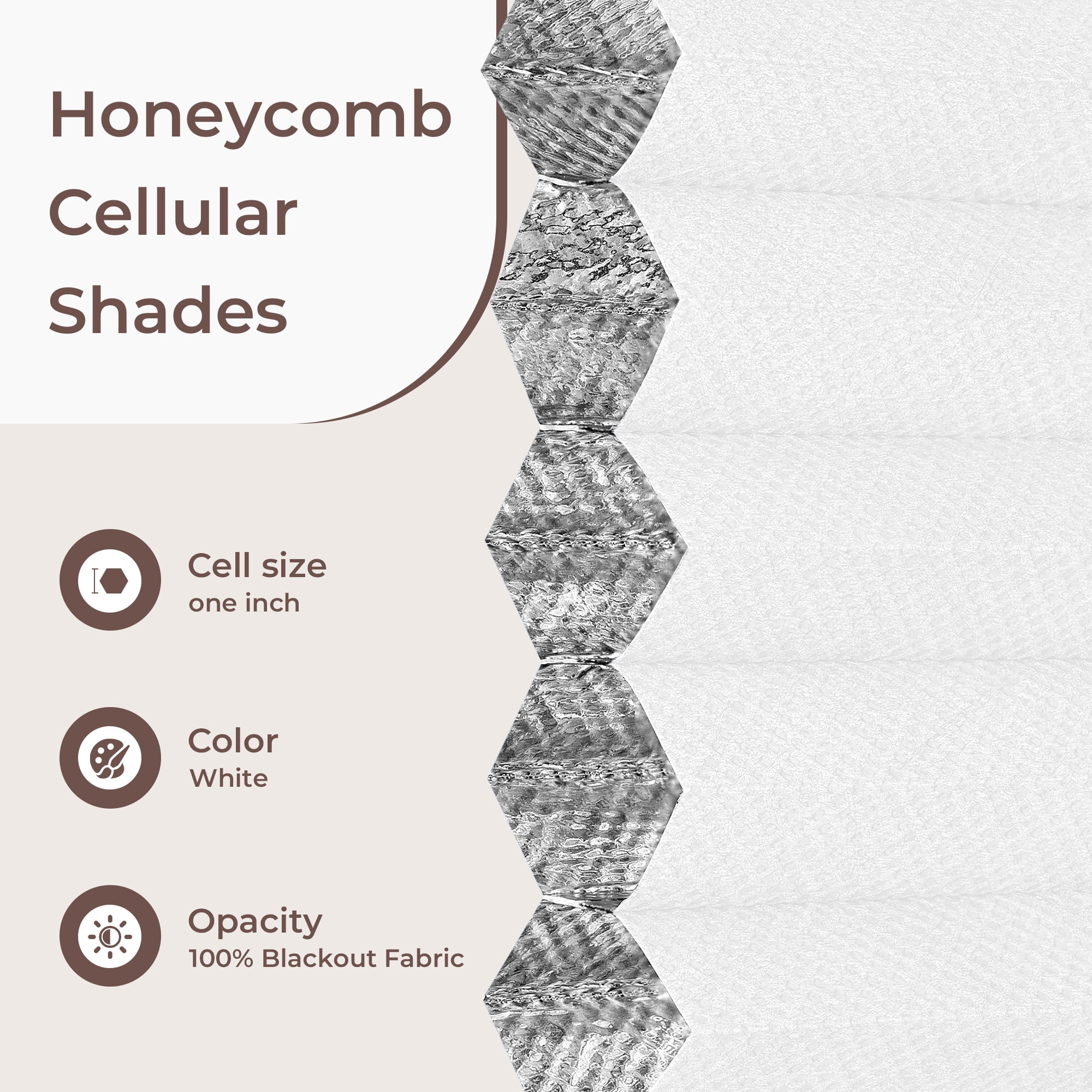 Allesin Zen No Drill Cordless Cellular Shades, Blackout, White, 36x64"