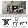 thumbnail image 4 of Royard Oaktree 5-piece Dining Set with 3 Upholstered Chairs and Bench, Round Dining Table with Curved Bench and Side Chairs, Retro Dining Room Kitchen Furniture Set for 4-5 People, Gray, 4 of 7