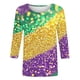 thumbnail image 5 of Xuyuer 2025 Womens 3/4 Sleeve Tops Mardi Gras and Christmas Costumes Fashion Round Neck Blouse, 5 of 6