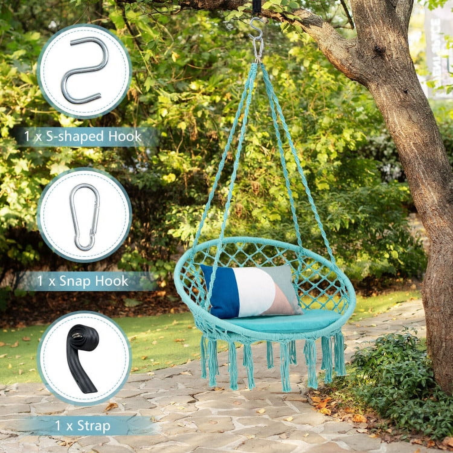 Aimee Lii Cushioned Hammock Swing Chair with Hanging Kit, Comfy Outdoor Chair, Turquoise Aimee Lii Cushioned Hammock Swing Chair with Hanging Kit, Comfy Outdoor Chair, Turquoise