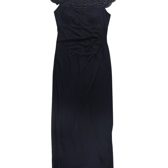 MSK Womens Ruched Beaded Gown Dress, Blue, 8