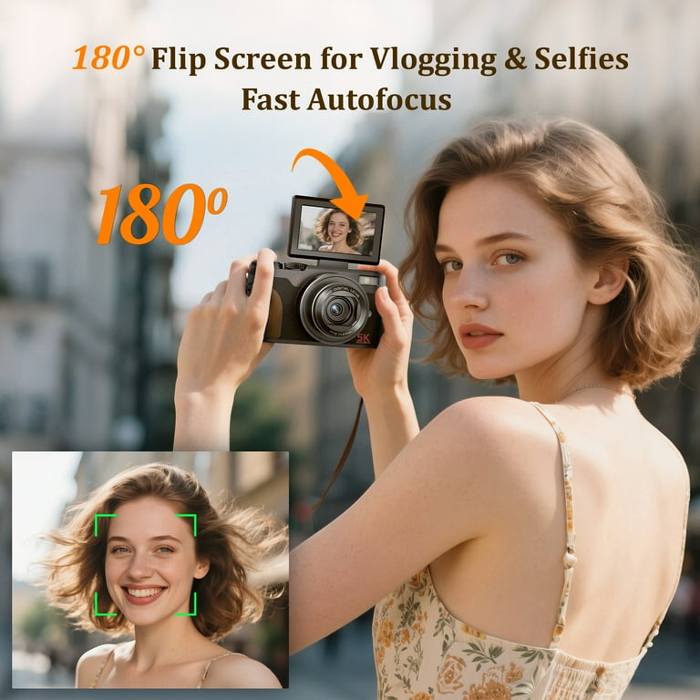 NBD Digital Camera 64MP 5K Autofocus with 180° Flip Screen 18X