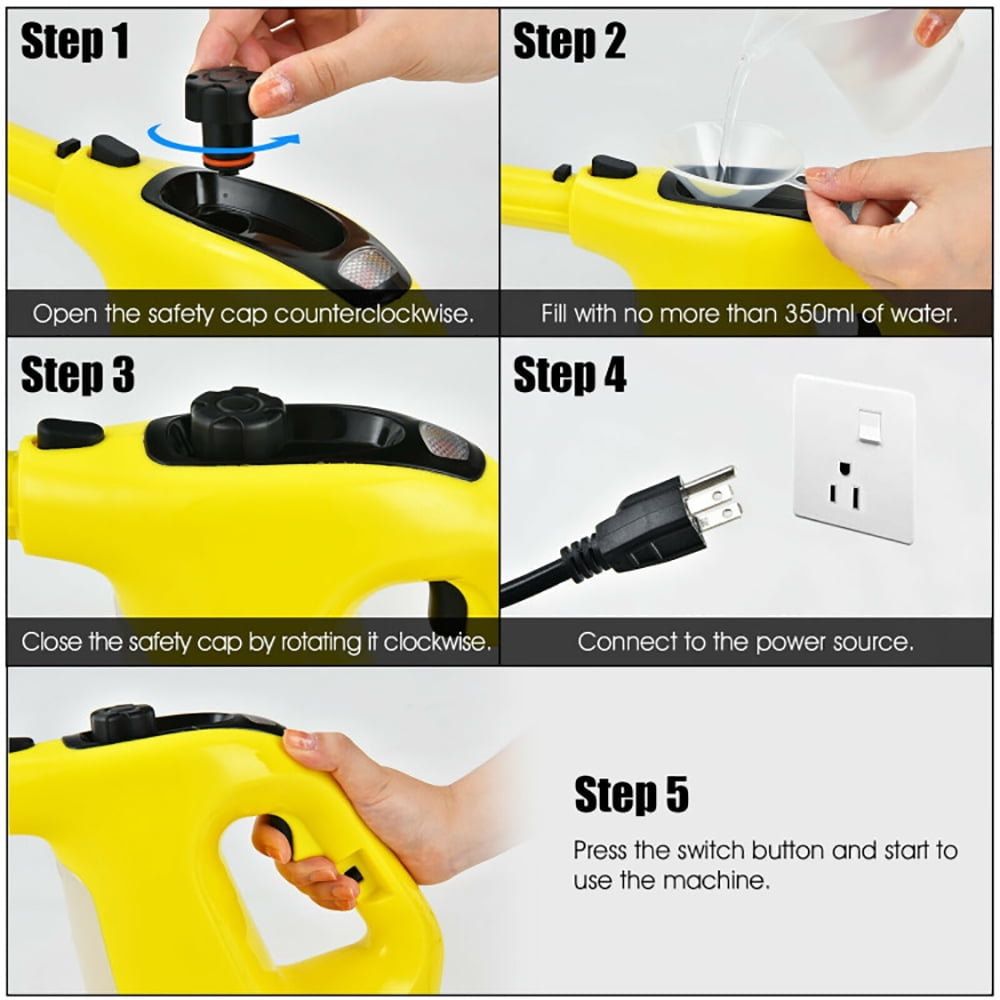 Kadyn 1400W Multipurpose Pressurized Steam Cleaner With 17 Pieces Accessories-Yellow