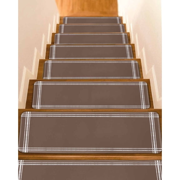 Stair Treads for Wooden Steps, Pure Brown Peel and Stick Stair Treads with Reusable Adhesive, Simple Solid Color Non Slip Indoor Stairs Runner Rugs Mats for Elders Dogs 8"x30" 4PCS