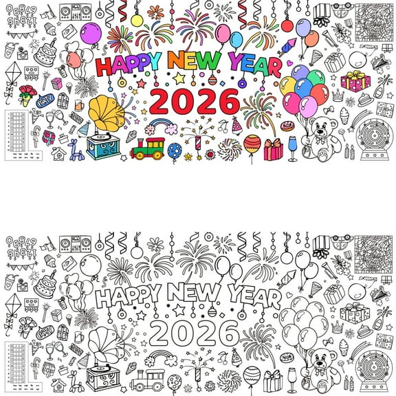 72" Giant Coloring Poster for New Year 2026 Large Coloring Poster for Adults and Kids Holiday Celebration Crafts for Family Paper Coloring Banner for New Year