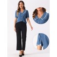 thumbnail image 2 of DARING DIVA Women's Elegant Chiffon Button Down Peter Pan Collar Blouse M Grey Blue, 2 of 6