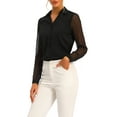 thumbnail image 4 of INSPIRE CHIC V Neck Blouse for Women's Lapel Collar Mesh Panel Lantern Sleeve Elegant Office Work Shirt XS Black, 4 of 6