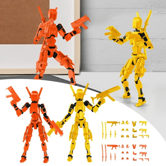 2 Pcs T13 3D Printed Action Figure, T13 Action Figure Robot,Stikbot Toys with Weapon Accessories, Titan 13 Action Figure, Ideal Gift for Children and Adults (Multi-Color)