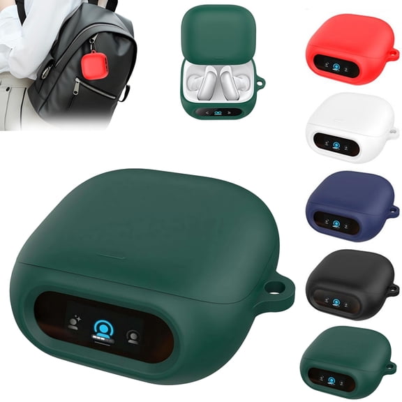 BASHI Silicone Case for Soundcore Liberty 5 Pro, Full-Body Shockproof Protective Cover with Carabiner, Dustproof, Anti-Fingerprint, Dark Green