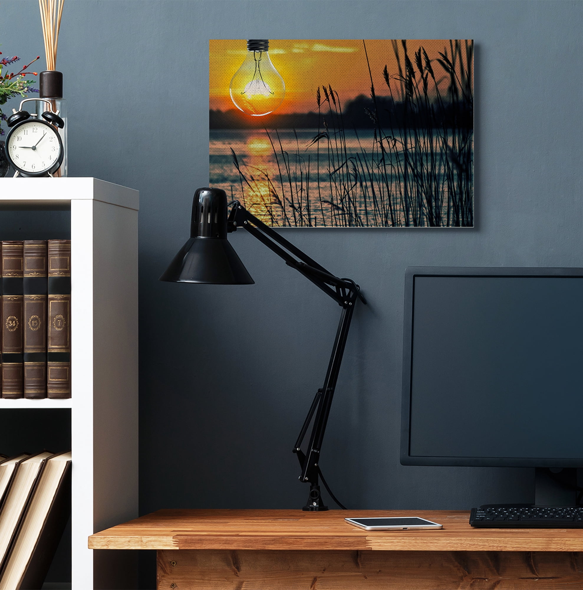 Stupell Industries Lightbulb Sun Lake Reeds Photograph Canvas Wall Art by Marcus Prime