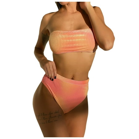 WERYOUNG Women Tie-dye Print Sexy Push-Up Padded Bra Beach Bikini Set Swimsuit Beachwear Summer Tropical Brazilian Vacation Swimwear Stylish Pink S