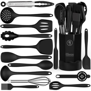 oannao 15-Piece Silicone Cooking Utensils Set, Black