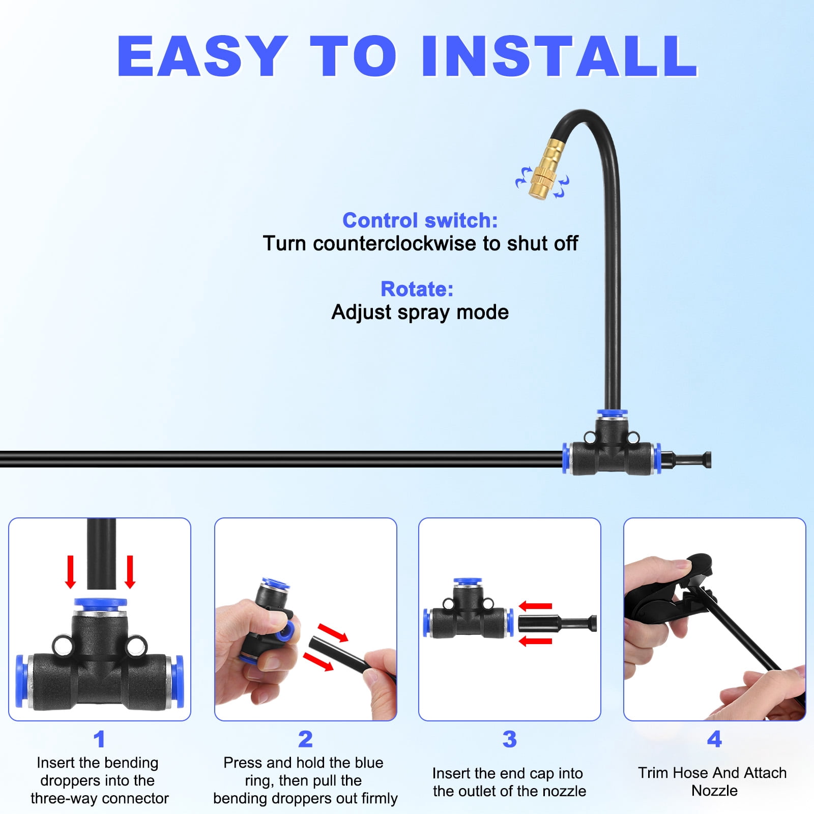 Uxcell 1-Set Drip Irrigation System, 50Ft 5/16" Hoses Garden Watering Misting System with 16pcs 360° Adjustable Copper Nozzles