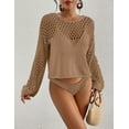 thumbnail image 4 of Bsubseach Bathing Suit Cover Up for Women Hollow Out Crochet Tops Round Neck Beach Coverups, 4 of 5