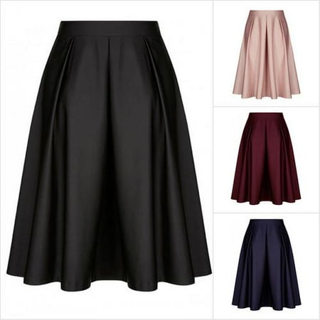 Ladies Women's Plain Stretchy Elasticated Plus Size Skater Skirt