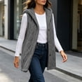 thumbnail image 3 of Diufon Fleece Vest Women Sleeveless Button Down Flannel Hooded Cardigan Fall Winter Thickened Warm Outerwear, 3 of 10