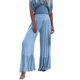 thumbnail image 1 of Gibobby pantalones de mezclilla para mujer Pantalones de pierna ancha casuales de color sólido para mujer Pantalones de cintura alta plisados elásticos Pantalones (Azul, L), 1 of 5