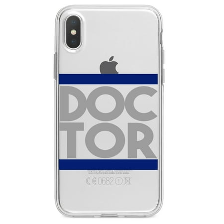 DistinctInk Clear Shockproof Hybrid Case for iPhone XS Max (6.5" Screen) - TPU Bumper Acrylic Back Tempered Glass Screen Protector - DOCTOR Word Art