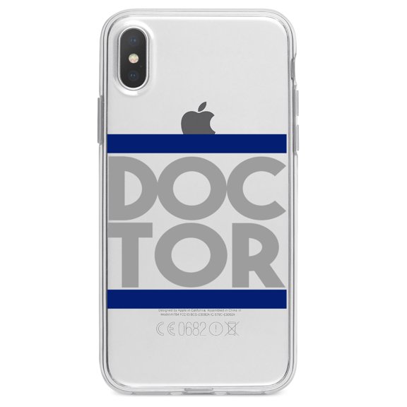 DistinctInk Clear Shockproof Hybrid Case for iPhone X / XS (5.8" Screen) - TPU Bumper Acrylic Back Tempered Glass Screen Protector - DOCTOR Word Art