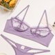 thumbnail image 3 of Conjunto de lencería de mujer ajustable de moda elegante color puro encaje malla sujetador y panty conjunto para boda noche, 3 of 5