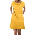 thumbnail image 2 of Women's Collared Dress Summer Short Sleeve Linen Blend Shift Dress Textured Casual Cute Office Dress with Pockets Yellow 2XL, 2 of 4