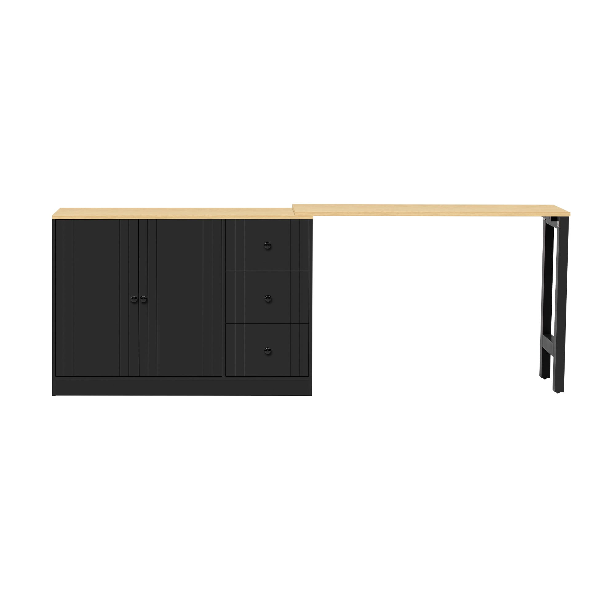 89.7" Wooden Sideboard with Extendable Table, Multifunctional Storage Cabinet with 2 Doors and 3 Drawers, for Living Room, Study, Foyer and Kitchen