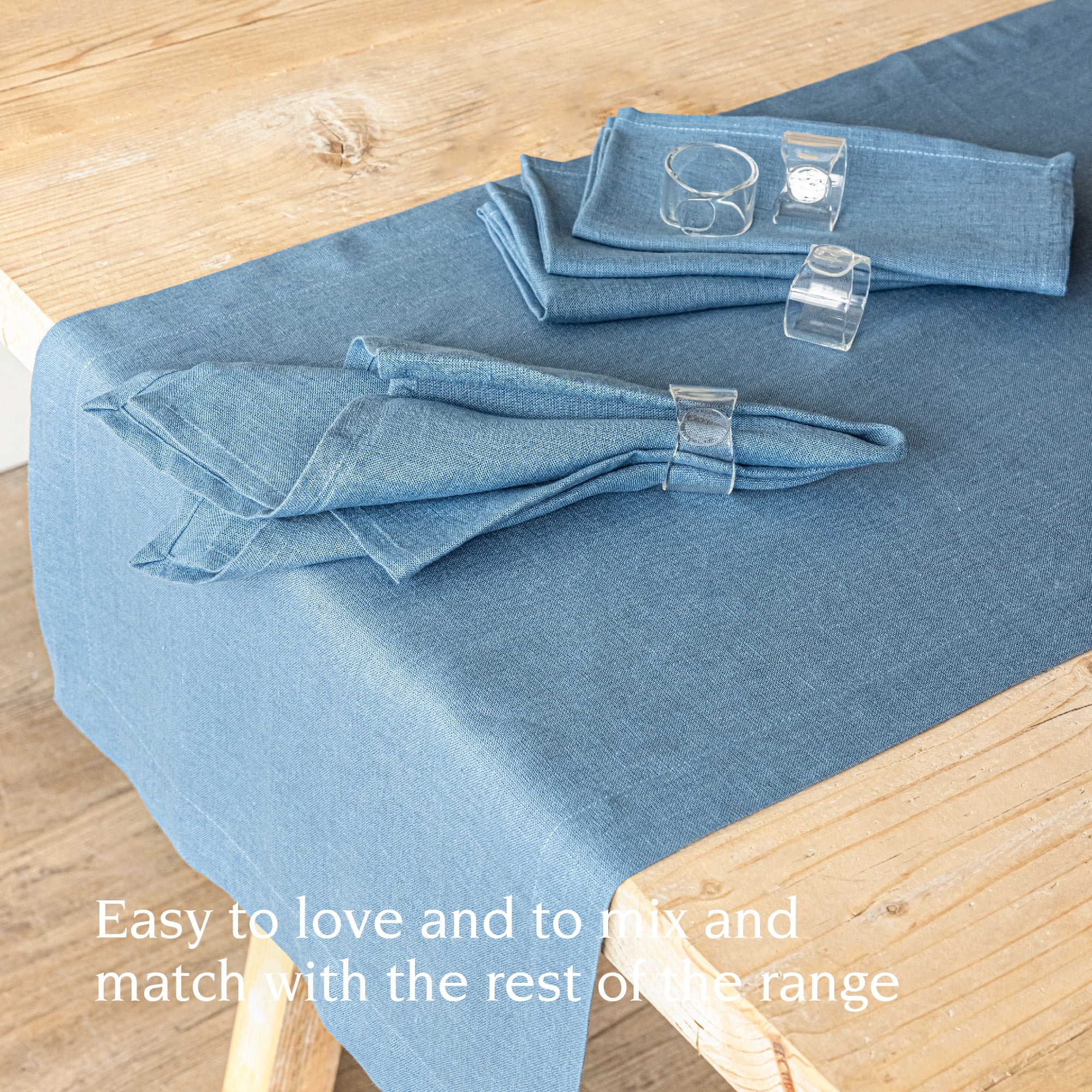 over&back 18x90 Washed 100% Linen Table Runner - Washable Table Runners for a Custom Home Decor Tablescape - Perfect for Coffee Table, Dinner Table, Living Room, and More - Blue