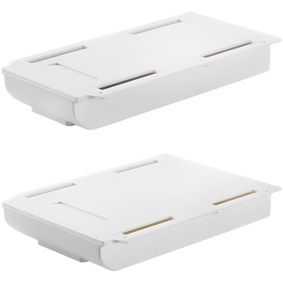 2 Pack Adhesive Under Desk Drawer, 1 Small & 1 Large Attachable Under Desk Drawer Slide Out, Hidden Storage for Table, No-Drill Stationery Tray for Pencil Pen Office Organization, White