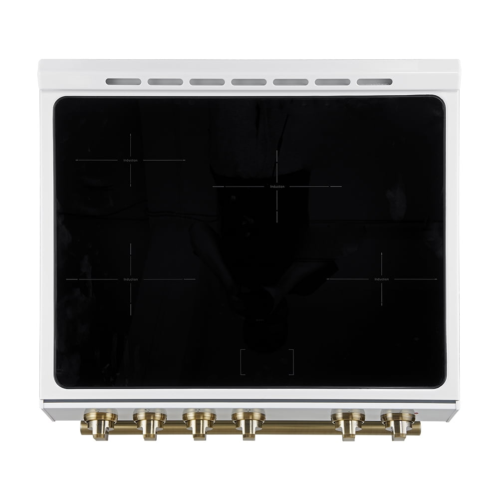 Forno Leonardo Espresso 30-Inch Slide-In White Induction Range, Convection Oven, 5 Cooking Zones, Touch Control Panel