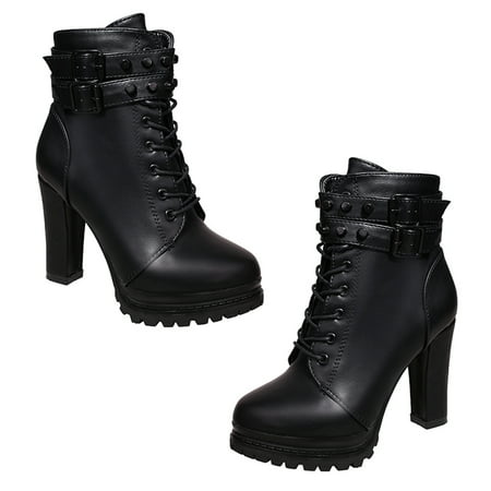 

OUNONA 1 Pair Autumn Winter Chunky Heel Ankle Boots Side Zipper Female Short Boots